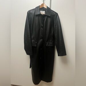 Rebecca Minkoff Black Faux Leather Belted Trench Coat Sz S Excellent!